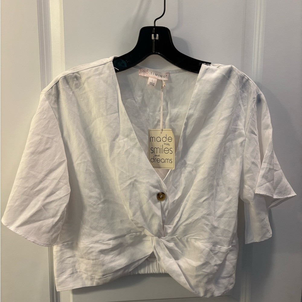 Timing White V-Neck Twist Front Blouse